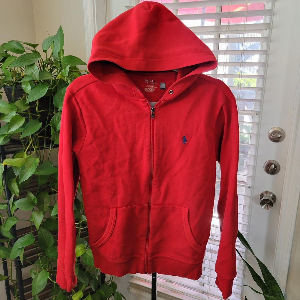 Polo Ralph Lauren Mens Red Full Zip Hoodie Pony Logo Small *FLAW*